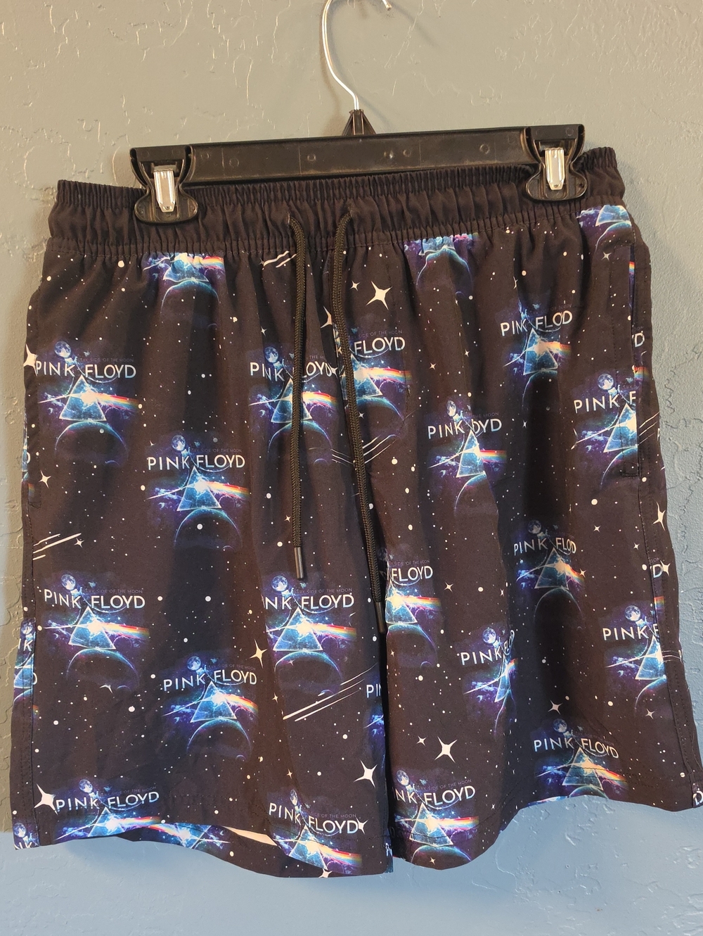 Pink Floyd Men Swim Hybrids — Black with Rainbow Prism Print
